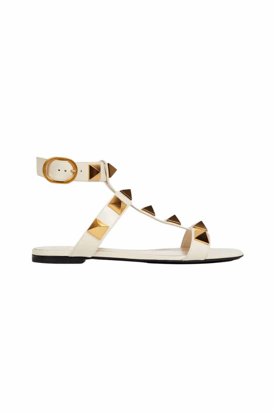 NEW VALENTINO GARAVANI women's roman stud leather sandals in light ivory